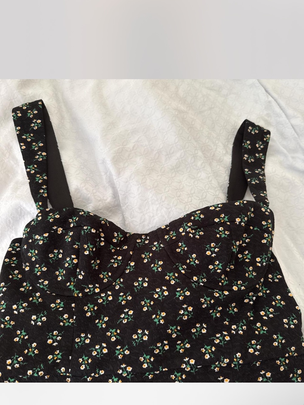 Anthropologie Black Mini Dress with White Daisy Print - Picture 3 of 4